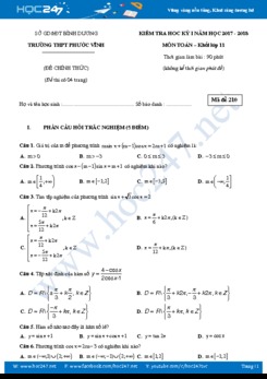 Đề thi học kì 1 môn Toán lớp 11 Trường THPT Phước Vĩnh năm học 2017 - 2018 có đáp án chi tiết