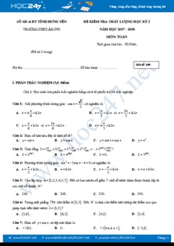 Đề thi học kì 1 môn Toán lớp 11 Trường THPT Ân Thi - Hưng Yên năm học 2017 - 2018