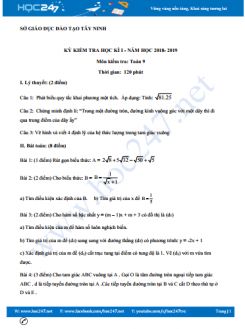 Đề thi HK1 môn Toán 9 năm 2018 Sở GD&ĐT Tây Ninh