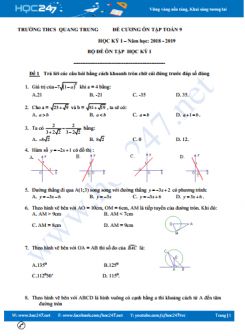 Đề cương ôn thi HK1 môn Toán 9 trường THCS Quang Trung