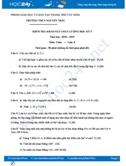 Đề khảo sát chất lượng HK1 môn Toán 6 năm 2018 Trường THCS Nguyễn Trãi - Tây Ninh có đáp án