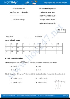 Đề thi học kì 1 môn Toán lớp 10 Trường THPT Cầu Giấy năm học 2018 - 2019