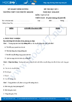 Đề thi HK1 môn Vật lý 10 có đáp án trường THPT Tân Phước Khánh