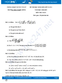 Đề thi HSG môn Toán 9 năm 2018 Trường THCS Nghĩa Đồng có đáp án