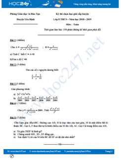 Đề thi HSG cấp huyện môn Toán 8 năm 2018 Phòng GD&ĐT Yên Định