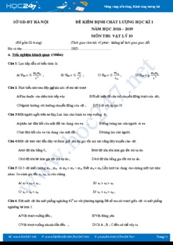 Đề thi HK1 môn Vật lý 10 có đáp án Sở GD-ĐT Hà Nội năm học 2018-2019