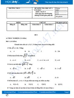 Đề kiểm tra HK1 môn Toán lớp 9 có đáp án