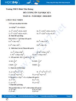 Đề cương ôn tập HK1 môn Toán 8 Trường THCS Đinh Tiên Hoàng năm 2018 - 2019