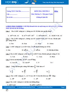 Đề kiểm tra 1 tiết Chương 1 Hình học 9 Trường THCS Trần Phú có đáp án