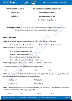 Đề thi HK1 môn Hóa học 10 năm 2018 trường THPT Đầm Dơi