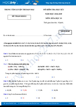 Đề thi trắc nghiệm học kì 1 môn Hóa 10 có đáp án TTLT Ban Mai