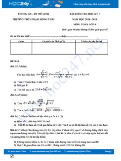 Đề thi HK1 môn Toán 9 năm 2018 - 2019 Trường THCS Phạm Hồng Thái