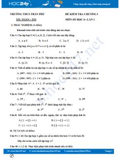 Đề kiểm tra 1 tiết Chương 1 Số học 6 Trường THCS Trần Phú có đáp án