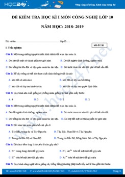 Đề thi HK1 môn Công nghệ 10 năm học 2018-2019