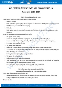 Đề cương ôn tập Công Nghệ lớp 10 học kì 1 năm học 2018-2019