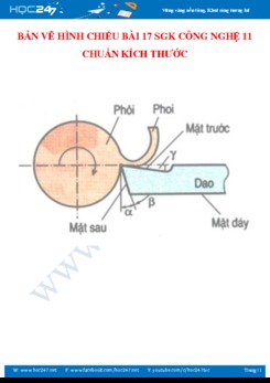 Bản vẽ hình chiếu Bài 17 SGK Công Nghệ 11 chuẩn kích thước