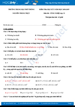 Đề thi trắc nghiệm HK1 môn Công nghệ 11 có đáp án THPT Nguyễn Trung Trực
