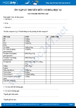 Ôn tập lý thuyết phần hữu cơ môn Hóa học 12