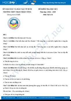 Đề thi HK1 môn Vật lý 10 năm 2018-2019 THPT Trần Nhân Tông