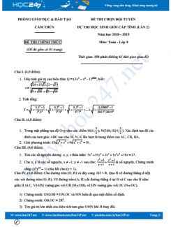Đề thi HSG môn Toán 9 năm 2018 - 2019 Phòng GD&ĐT Cẩm Thủy có đáp án