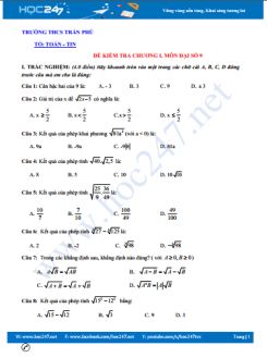 Đề kiểm tra 1 tiết Chương 1 Đại số 9 Trường THCS Trần Phú có đáp án