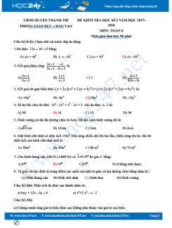 Đề thi HK1 môn Toán 8 năm 2017 - 2018 Huyện Thanh Trì có đáp án