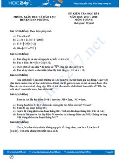 Đề thi HK1 môn Toán 6 năm 2017 - 2018 Phòng GD&ĐT Đan Phượng