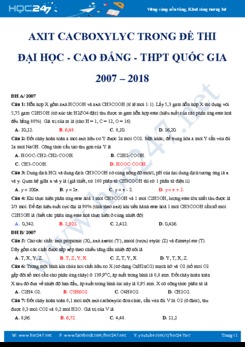 Axit cacboxylic trong đề thi Đại học- Cao đẳng- THPT QG (2007 - 2018)