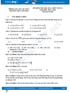 Đề thi HK1 môn Toán 6 Trường THCS Yên Hòa năm 2017 - 2018