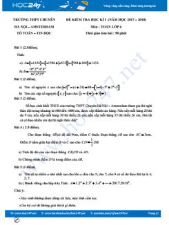 Đề thi HK1 môn Toán 6 năm 2017 -2018 Trường THPT Chuyên Hà Nội Amsterdam có đáp án