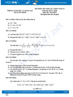 Đề thi HK1 môn Toán 8 Phòng GD&ĐT Quận Ba Đình năm học 2017 - 2018