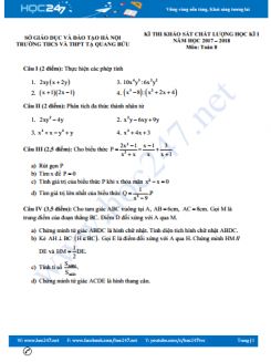 Đề thi HK1 môn Toán 8 Trường THPT&THCS Tạ Quang Bửu năm học 2017 - 2018