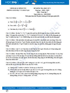 Đề thi HK1 môn Toán 7 Phòng GD&ĐT Quận Bình Tân năm học 2018-2019