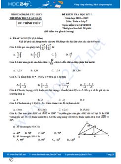 Đề thi HK1 môn Toán 7 Trường THCS Cầu Giấy năm học 2018-2019