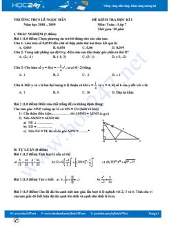 Đề thi HK1 môn Toán 7 Trường THCS Lê Ngọc Hân năm học 2018-2019