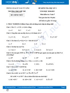 Đề thi HK1 môn Toán 7 Trường THCS Mễ Trì năm học 2018-2019