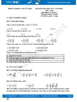 Đề thi HK1 môn Toán 7 Phòng GD&ĐT Nam Từ Liêm năm học 2017-2018