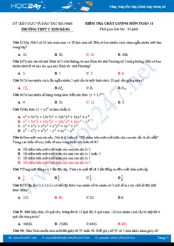 Đề kiểm tra 1 tiết chương 2 Đại số 11 Trường THPT C Kim Bảng năm học 2017 - 2018 có đáp án