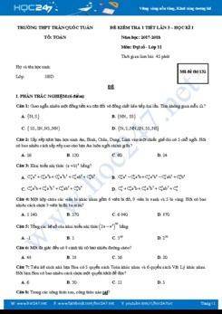 Đề kiểm tra 1 tiết chương 2 Đại số 11 Trường THPT Trần Quốc Tuấn năm học 2017 - 2018