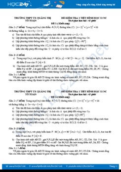 Đề kiểm tra 1 tiết chương 1 Hình học 11 Trường THPT TX Quảng Trị năm học 2017 - 2018 có đáp án chi tiết