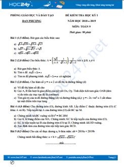 Đề thi HK1 môn Toán 9 Phòng GD&ĐT Đan Phượng năm học 2018-2019