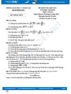 Đề thi HK1 môn Toán 9 năm 2018-2109 Phòng GD&ĐT Quận Đống Đa có đáp án