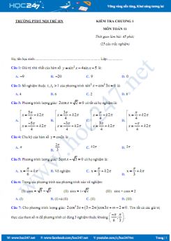 Đề kiểm tra 1 tiết chương 1 Đại số và Giải tích 11 Trường THPT NT Hà Nội năm học 2018 - 2019