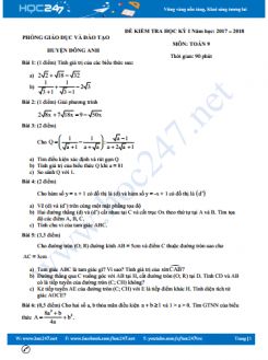 Đề thi HK1 môn Toán 9 Phòng GD&ĐT Huyện Đông Anh năm học 2017-2018