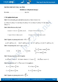 Đề kiểm tra 1 tiết chương 1 Đại số và giải tích 11 Trường THPT Đức Thọ năm học 2017 - 2018
