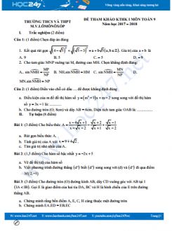 Đề thi HK1 môn Toán 9 Trường THCS&THPT M.V.Lômônôxốp năm học 2017-2018