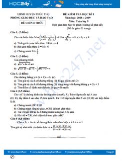 Đề thi HK1 môn Toán 9 Phòng GD&ĐT Phúc Thọ năm học 2018-2019