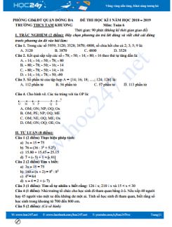 Đề thi HK1 môn Toán 6 Trường THCS Tam Khương năm học 2018-2019