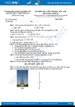 Đề kiểm tra 1 tiết chương 1 Hình học 10 Trường THPT Đông Du năm học 2018 - 2019 có đáp án chi tiết