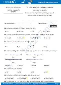 Đề kiểm tra 1 tiết chương 1 Hình học 10 Trường THPT Đoàn Thượng năm học 2018 - 2019